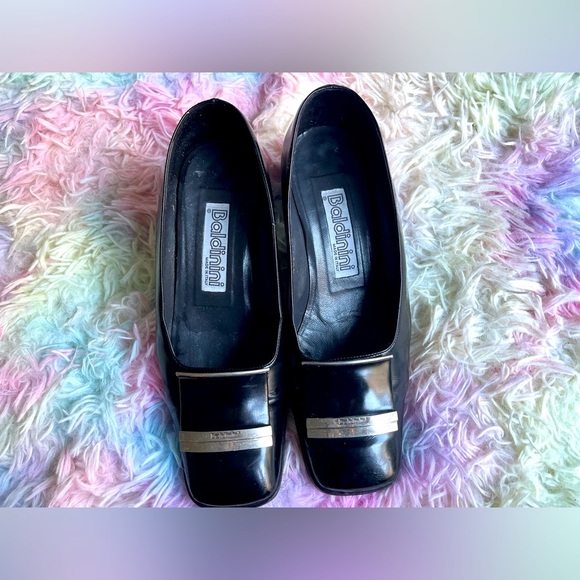 Rare Baldinini black block heel shoes Pure Leather-7.5 US 36 vintage european - Picture 2 of 16